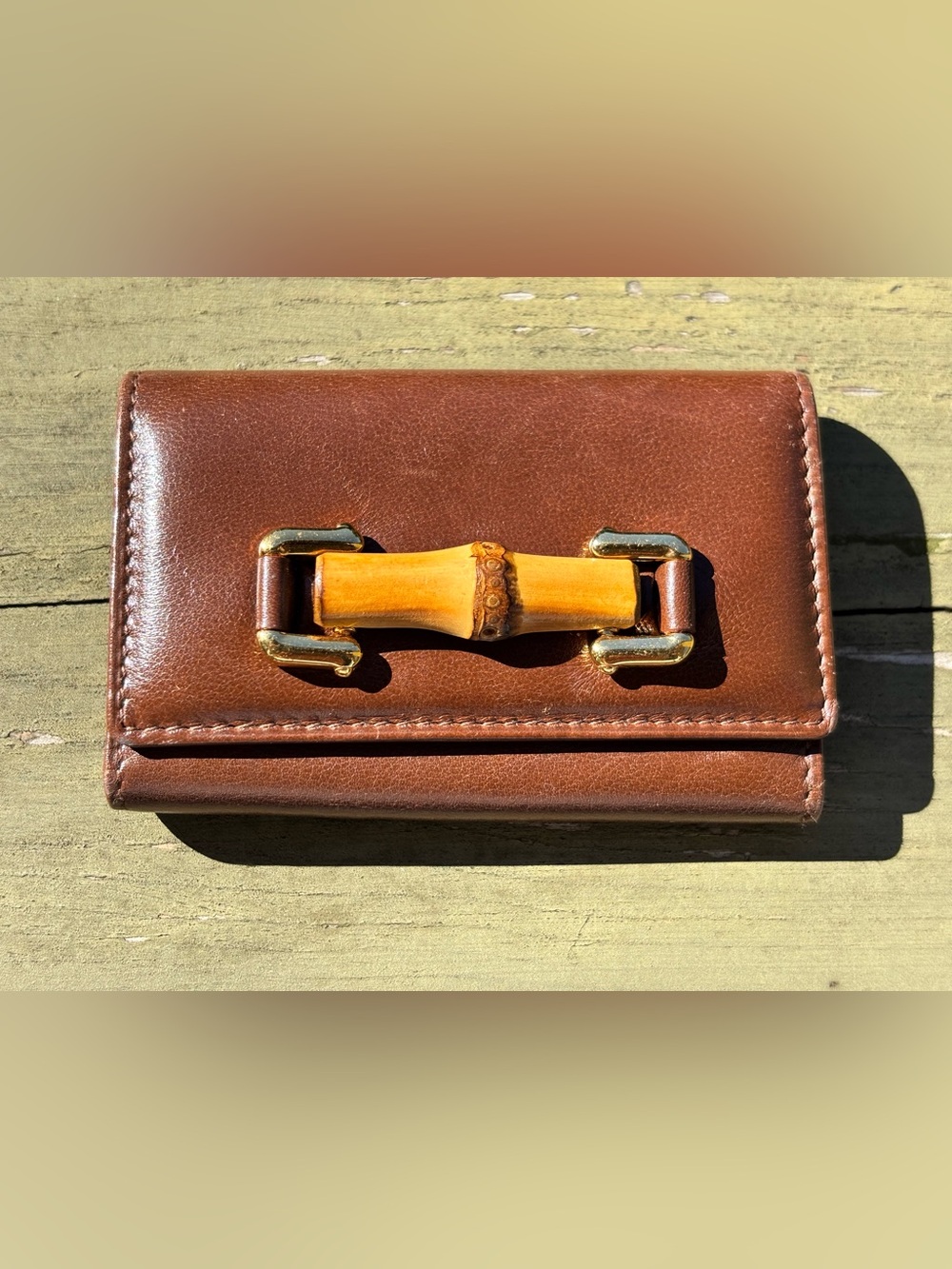 Gucci Brown Leather Bamboo Key Wallet